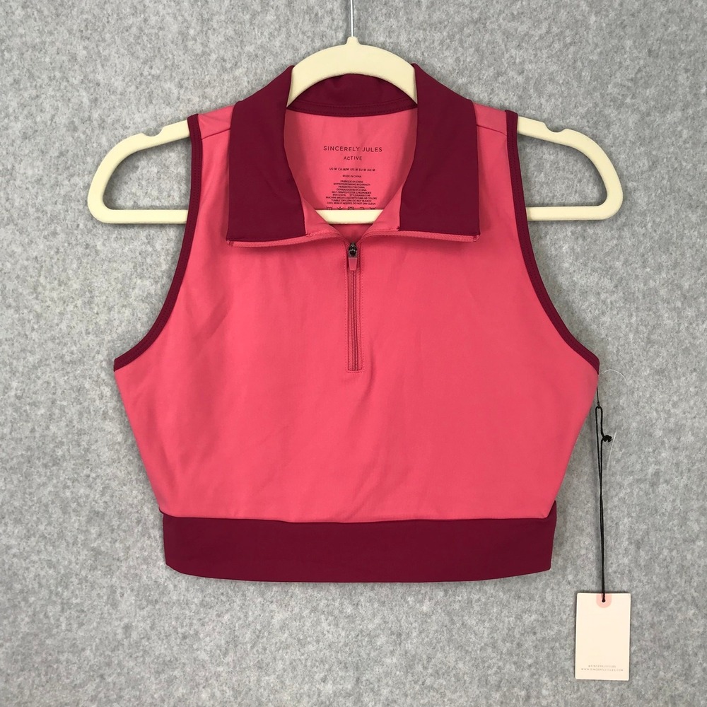 Sincerely Jules Crop Polo‎ Medium Burgundy Pink Tennis Preppy Golf Yoga Sporty
